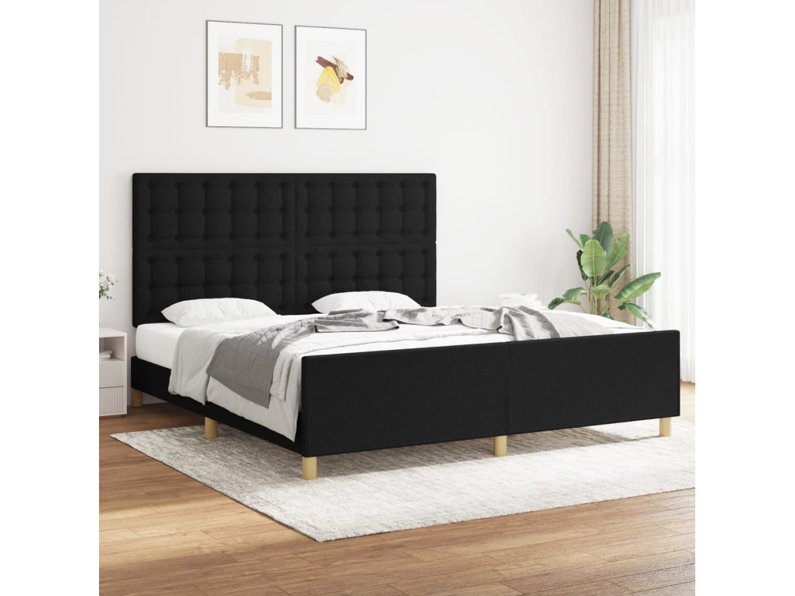 Estructura De Cama Con Cabecero De Tela Negro 180x200 Cm