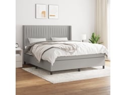 Cama Box Spring Con Colchón Tela Gris Claro 160x200 Cm