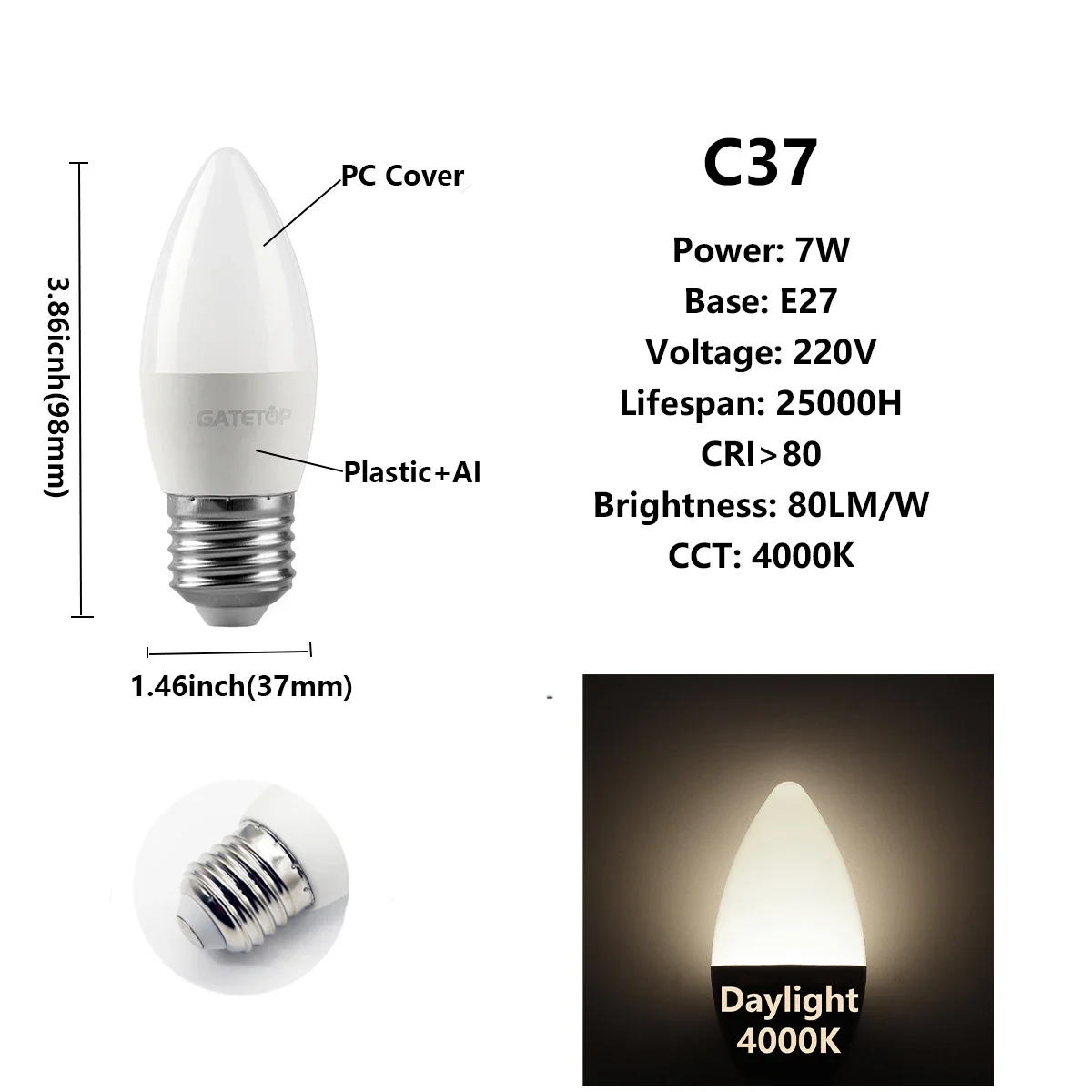 (c37 7w E27 4000k, 220v) 8 Bombillas Led, Para Iluminación Doméstica Y Decoración Del Hogar.