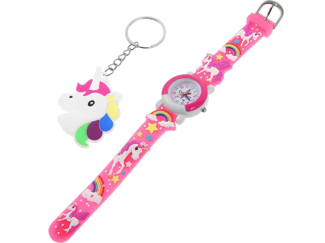 Relógio De Pulso Infantil Unicórnio Fofo Com Chaveiro Rosa (1 Conjunto).