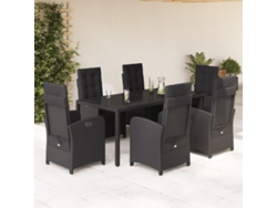 Juego de comedor de jardín de 7 piezas DKD Home Decor con cojines de mimbre negros