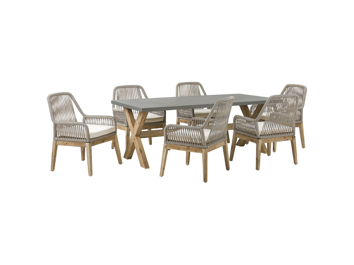 Conjunto De Refeição Com Cadeiras Beliani Olbia De Madeira De Acácia Cinzento 200x100x75