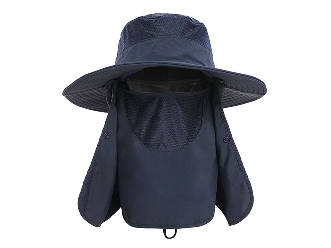 Sombrero De Pesca De Nailon Transpirable De Secado Rápido Con Protección Uv Y Ala Ancha, Upf 50+, Con Solapa Extraíble, Color Azul Oscuro.