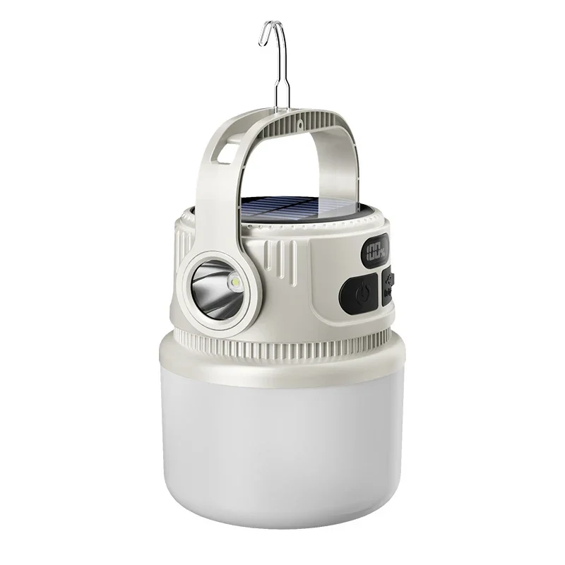 Linterna Led Portátil Para Camping (blanca), Recargable, Con Carga Solar, Resistente Al Agua.