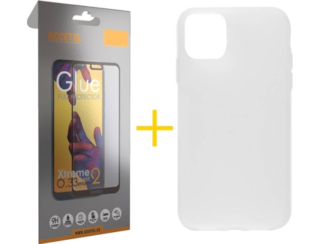 Kit Carcasa y Protector 1 X Cristal Full iPhone 11 Pro Max Skyhe Silicone Transparente Fosco