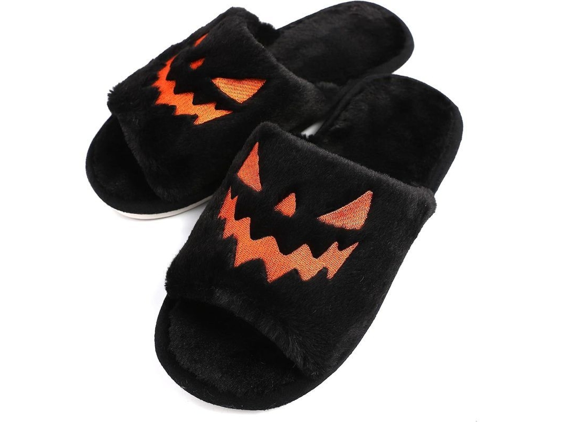 2026-pantuflas De Halloween Calabaza Mujer Zapatos Caseros De Pelo Divertidos Diseño Open Toe Para Damas Niñas