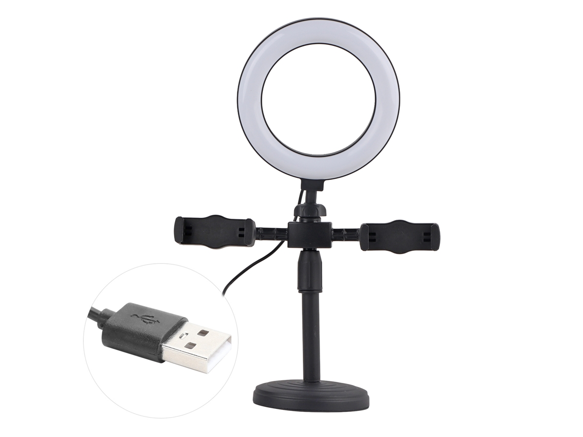 Soporte Para Teléfono Móvil Con 2 Clips Y Aro De Luz Led De 6 Pulgadas Para Iluminación De Relleno En Directo