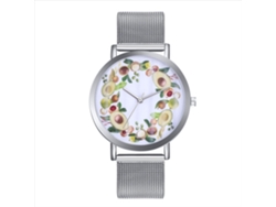 Reloj Casual Unisex Con Correa De Malla, Acero, Movimiento De Cuarzo, Sencillo, Acabado Plateado.