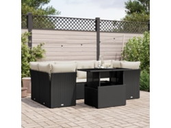 Conjunto de sofá de jardín de 7 piezas con cojines, ratán negro, Dkd Home Decor