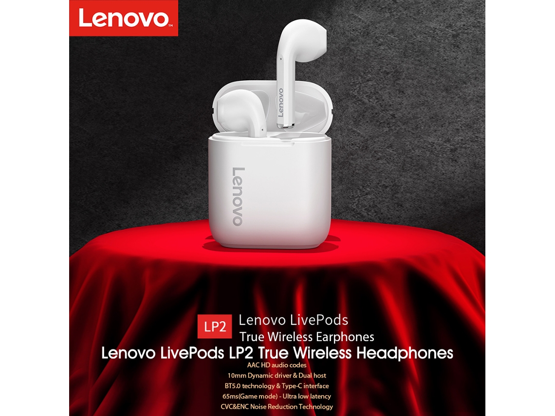 Auriculares Lenovo Livepods LP2 TWS Bluetooth 5.0 con reducción de ruido y luz dorada IPX5