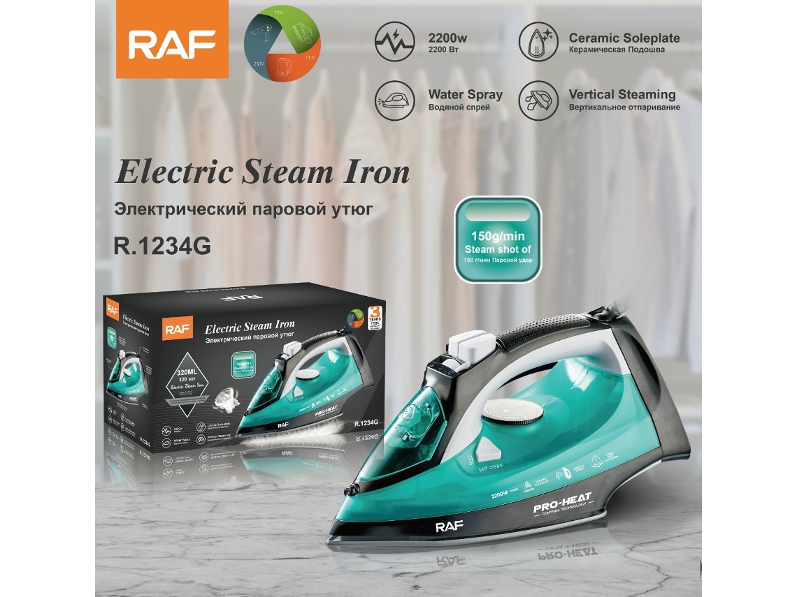 Plancha de vapor doméstica estándar europea (verde) - De mano/colgante - Plancha eléctrica con cable - Uso en seco y húmedo - 2200 W