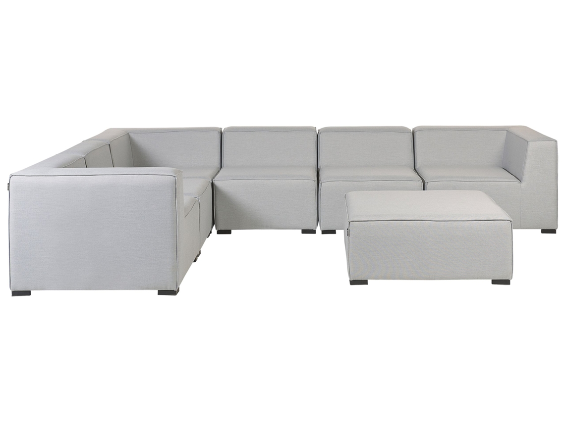 Sofá esquinero 7 plazas modular de poliéster gris claro/negro derecho con reposapiés BELIANI Arezzo