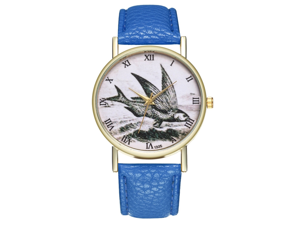 Reloj De Pulsera Unisex Informal De Cuarzo Con Estampado Retro Azul Real.