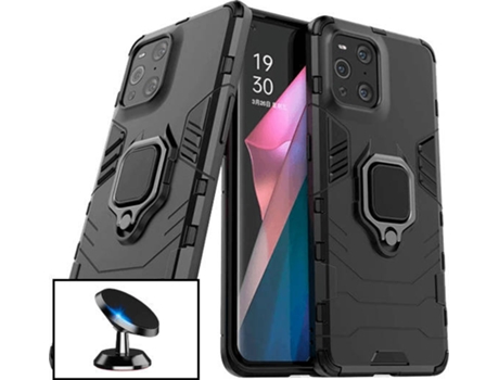 Kit Carcasa y Soporte Magnético Oppo Find X3 Pro PHONECARE Military Defender Negro