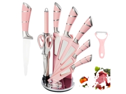 Juego de cuchillos de cocina, acero inoxidable con alto contenido de carbono, mango ergonómico, color rosa OEM