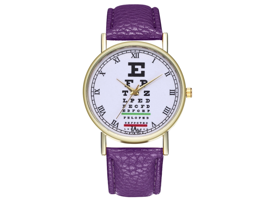 Reloj De Cuarzo Con Correa De Cuero Pu, Patrón De Letras Y Números Romanos, Unisex (morado)