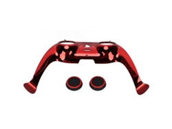 Panel frontal para mando de PS5 (hazlo tú mismo) con cubiertas rojas para los joysticks.