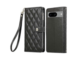 25-26 Compatible For Google Pixel 8a Case Multi Card Slots Zipper Rhombus Leather Phone Cover With Wrist Strap
