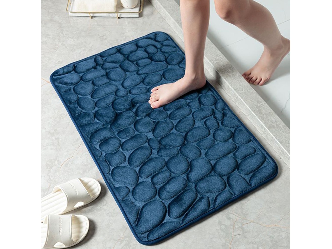 (azul Oscuro) Alfombra De Baño Antideslizante, Estampado De Piedras, Tejido No Tejido, Muy Absorbente, Lavable.