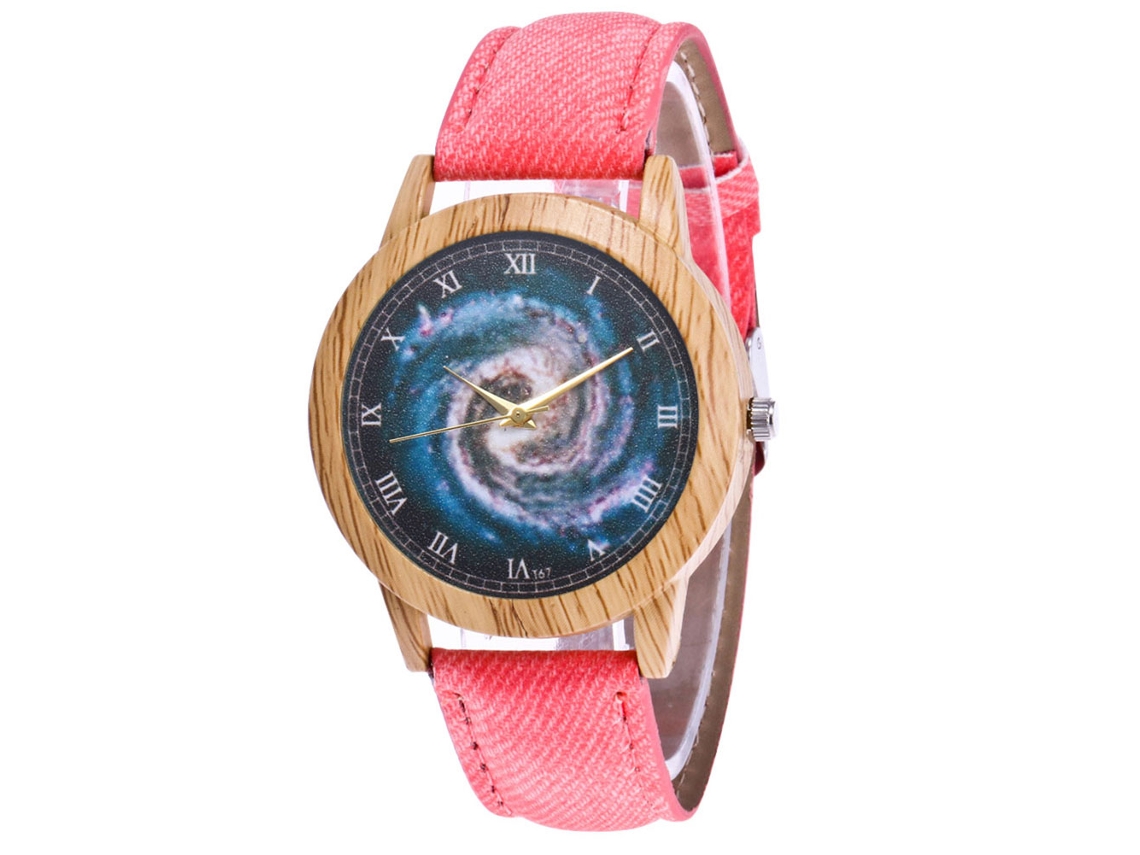 Reloj De Pulsera Unisex De Cuarzo Con Correa De Mezclilla Rosa - Regalo De Moda
