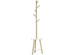 Cabideiro De Chão 2 Em 1 Com 5 Ganchos E 2 Prateleiras, Design Contemporâneo E Aconchegante, 39,5 X 39,5 X 171 Cm, Acabamento Em Madeira Natural.