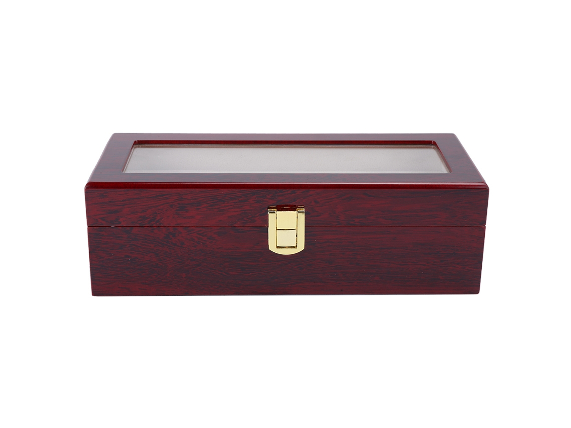 Caja De Madera Para Exhibición Y Almacenamiento De Relojes Con 5 Compartimentos Y Ventana Transparente Antideslizante, Color Rojo.