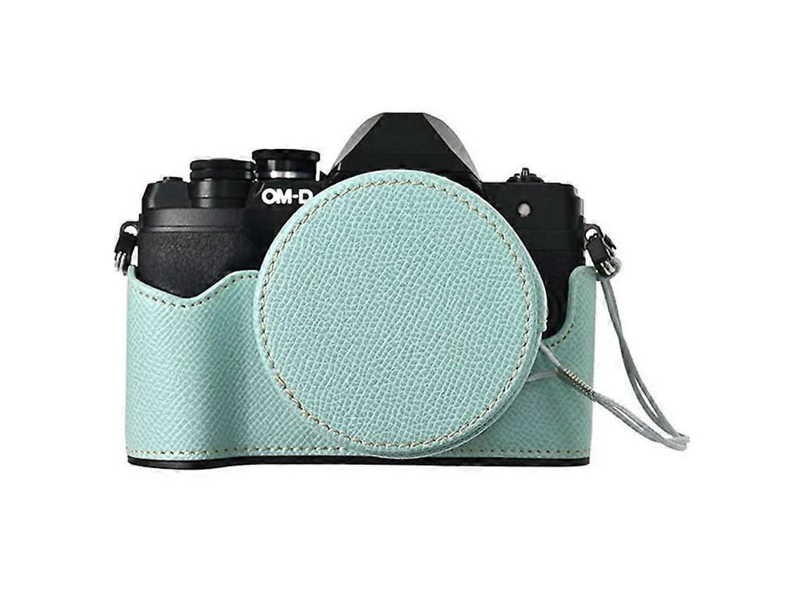 Estuche de cuero semienvuelto con tapa de lente para cámara Olympus OM DE M10 Mark IV