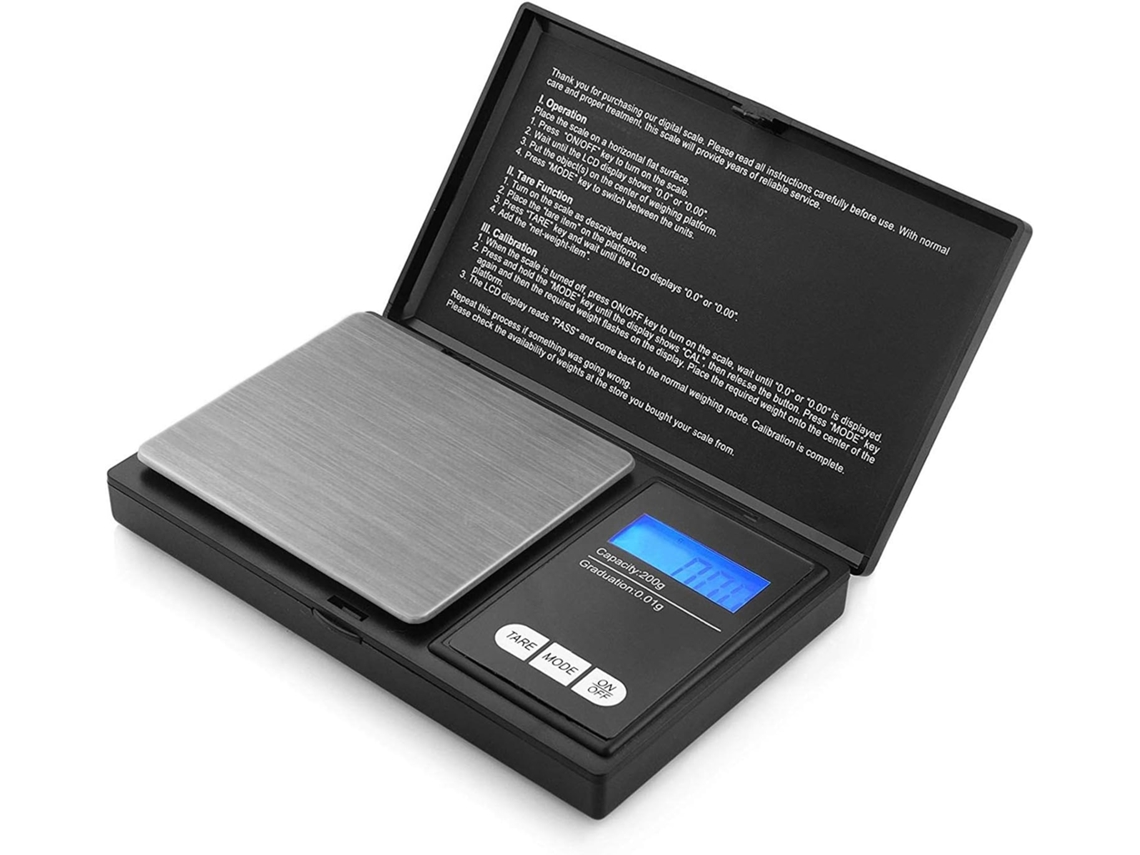 NEVEANCE Báscula digital compacta con pantalla LCD retroiluminada, báscula de bolsillo de precisión para joyas, monedas, hierbas y más, 200 g x 0,01 g, fácil d
