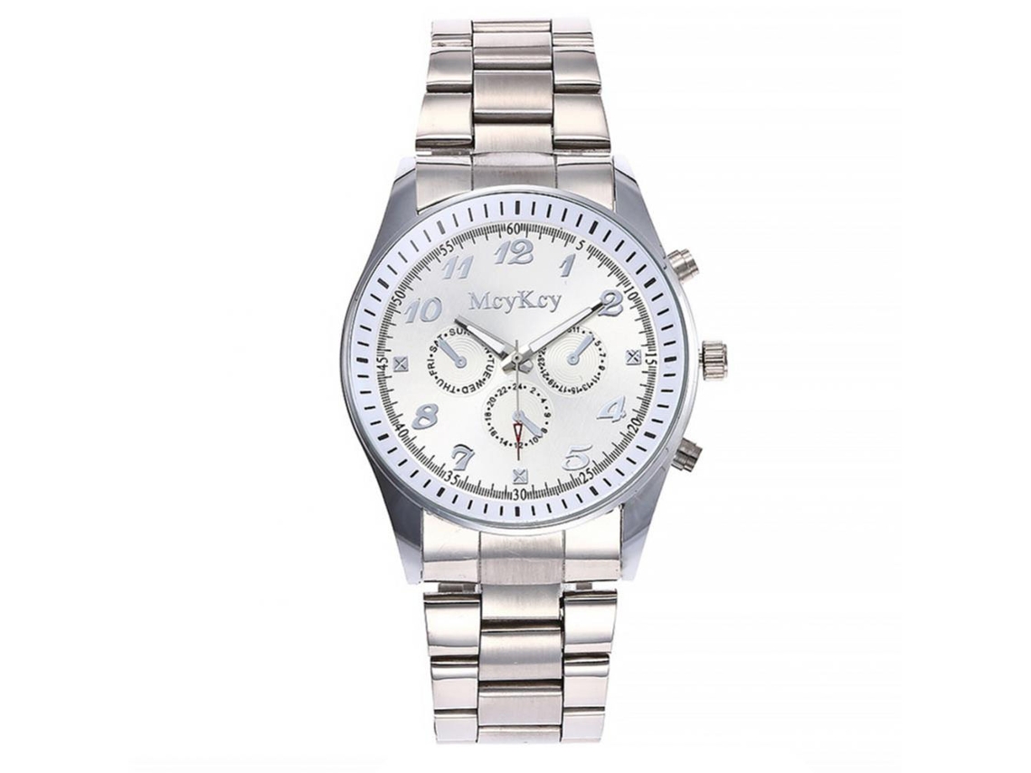 Reloj De Pulsera De Acero Para Hombres Con Dial Redondo Analógico De Cuarzo Casual Y Moderno (blanco)