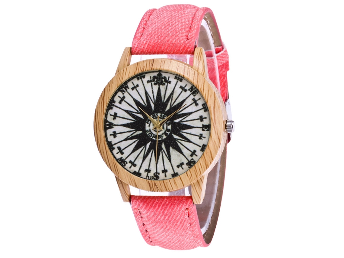 Reloj De Pulsera De Cuarzo Con Correa De Denim Casual Rosa Zhoulianfa