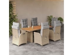 Conjunto de comedor de jardín de 7 piezas con cojines en mimbre beige mixto, DKD Home Decor