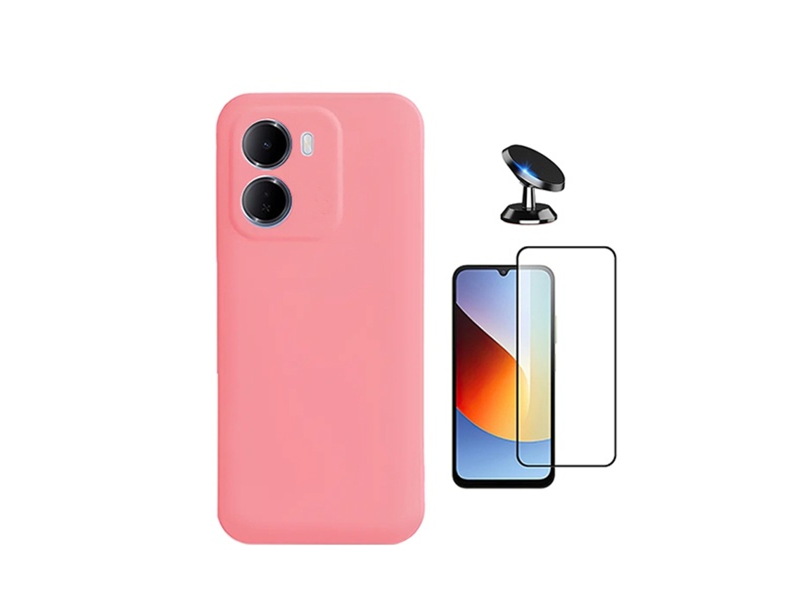 Kit De Película De Cristal Templado De Funda Completa 5d Funda De Silicona Líquida Soporte Magnético Phonecare Para Xiaomi Redmi 15a 5g - Rosa