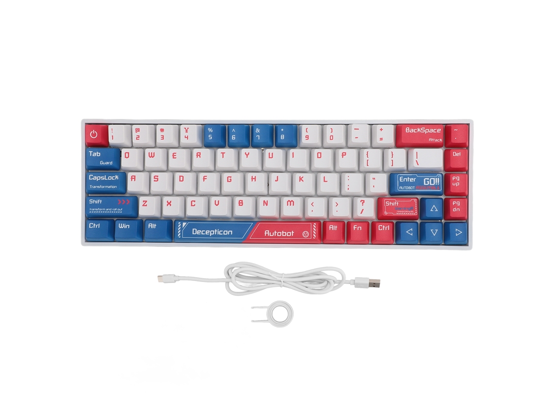 Teclado Mecânico 68 Teclas 60% Switch Azul Rgb Retroiluminado Sem Fio 2.4g Bt 3.0/5.0 E Com Fio Usb Type C Para Android Ios