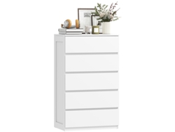 Cómoda De Madera Blanca Con 5 Cajones Y Tiradores Acanalados, 60x38x100cm.