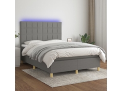 Cama box spring colchón y luces LED tela gris oscuro 140x200 cm