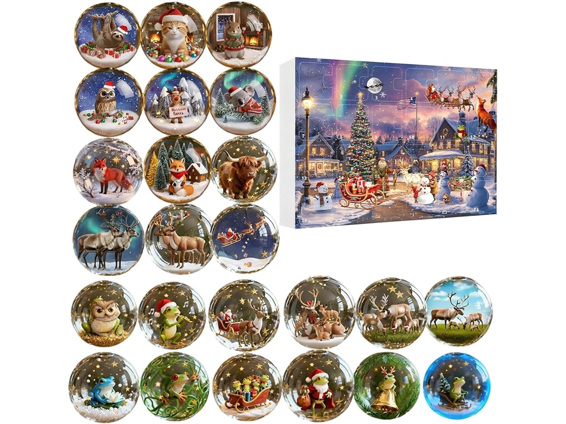 Calendario de Adviento de Navidad 2025 con adornos de animales, 24 días, decoración navideña en acrílico 2D.