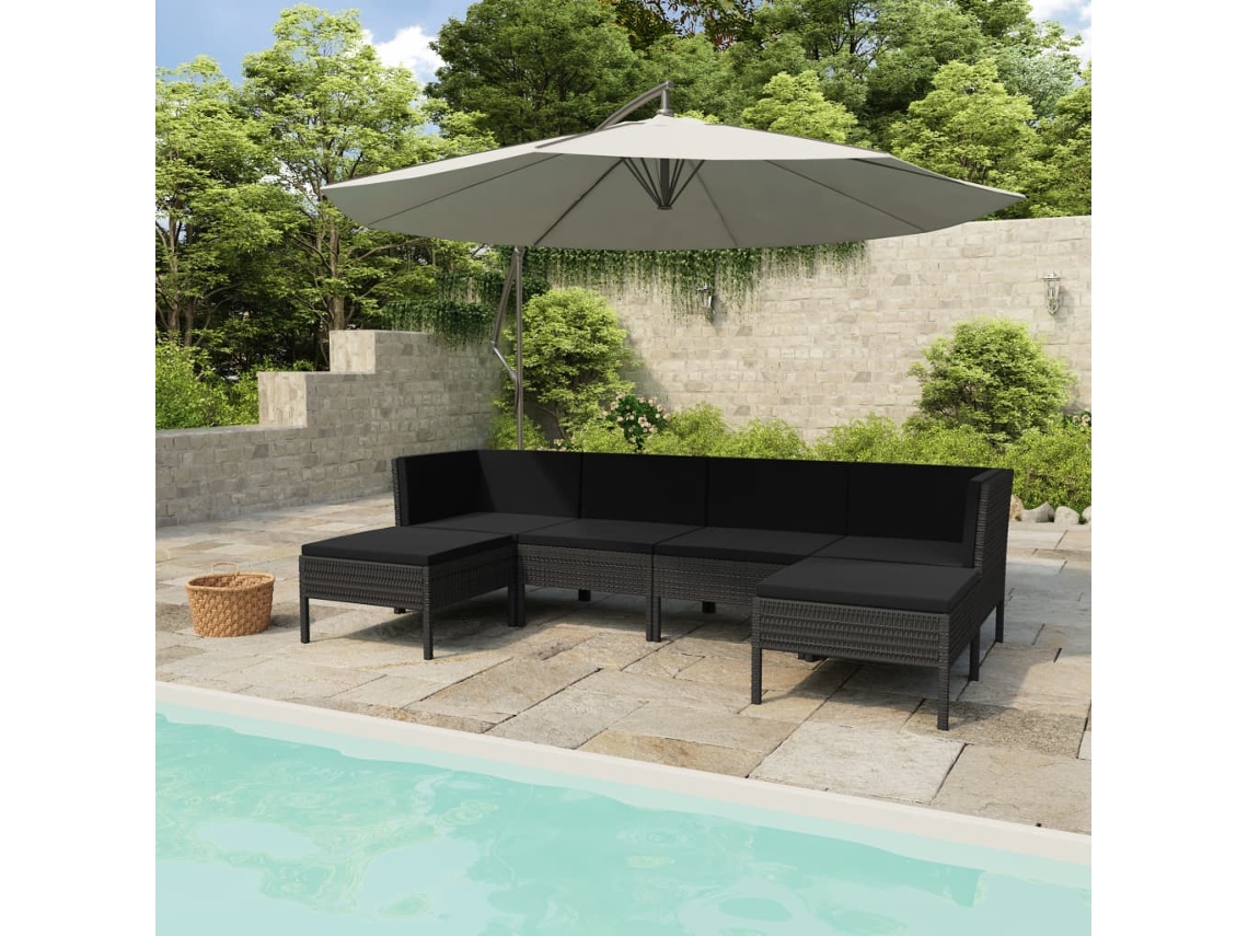 Conjunto de jardín DKD Home Decor de 6 piezas con cojines de mimbre negros