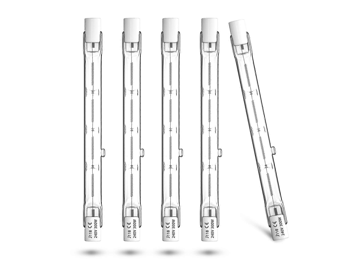 Rebe-bombilla Halógena R7s 300w 118mm Luz Blanca Cálida 2800k Para Alumbrado De Seguridad Paisajístico Pack De 5