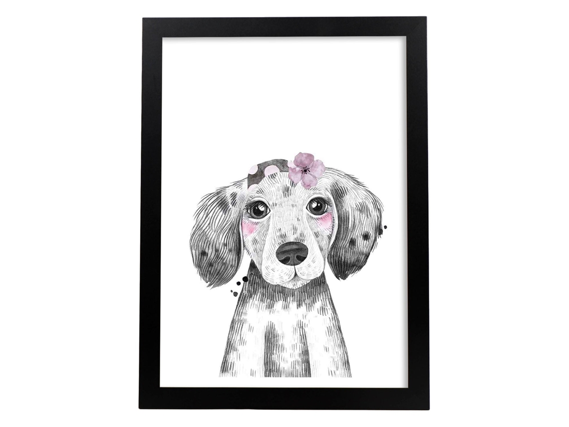 Póster NACNIC Infantil Perro Bebe con Pañuelo y Flor Animales Infantiles