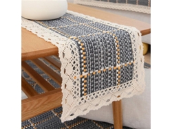 2026-mantel De Mesa Rústico De Algodón Y Lino, 30x178 Cm, Gris, Diseño Macramé, Lavable A Máquina