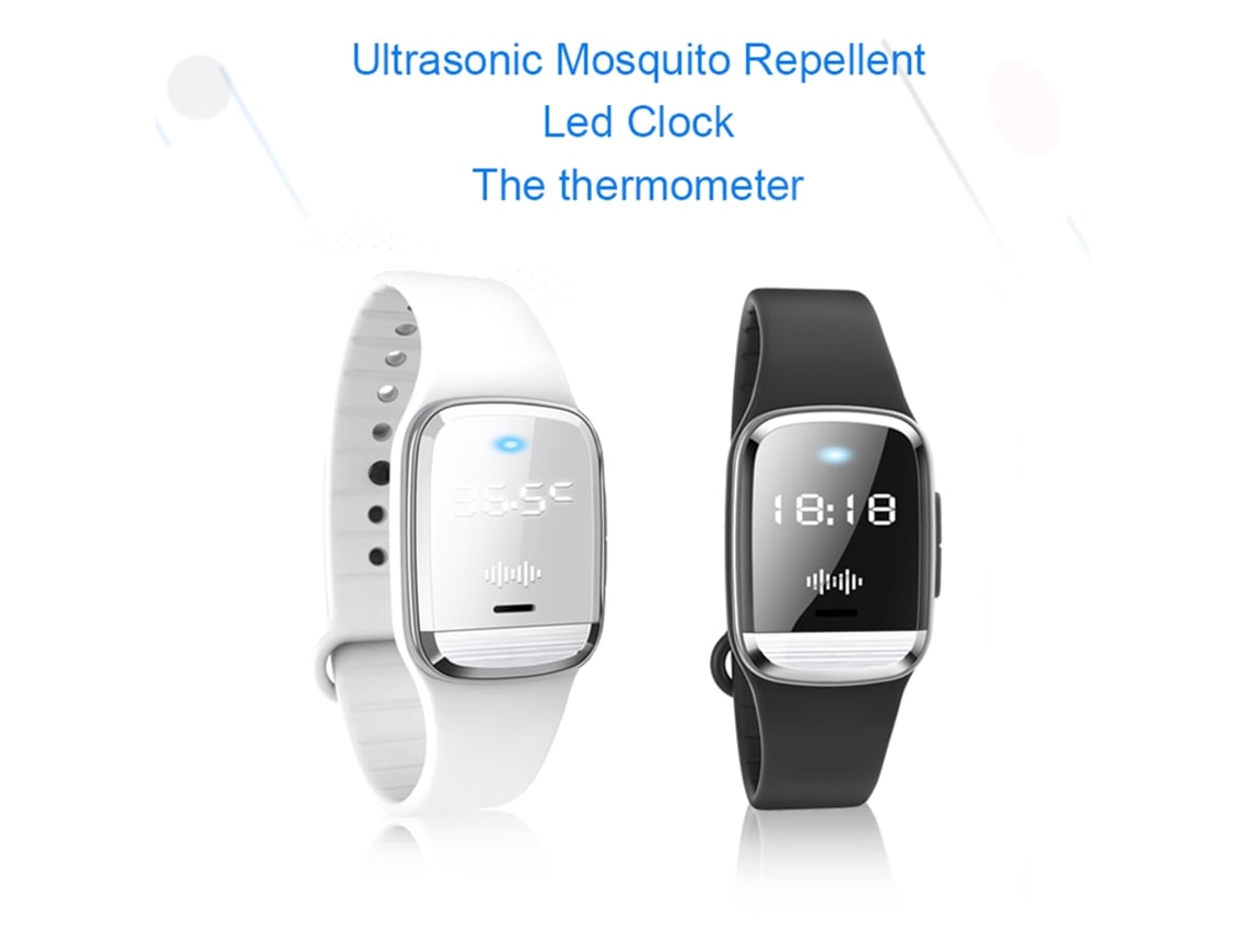 Pulsera Repelente De Mosquitos (ultrasónico, Reloj Led, Termodetector) 3 En 1