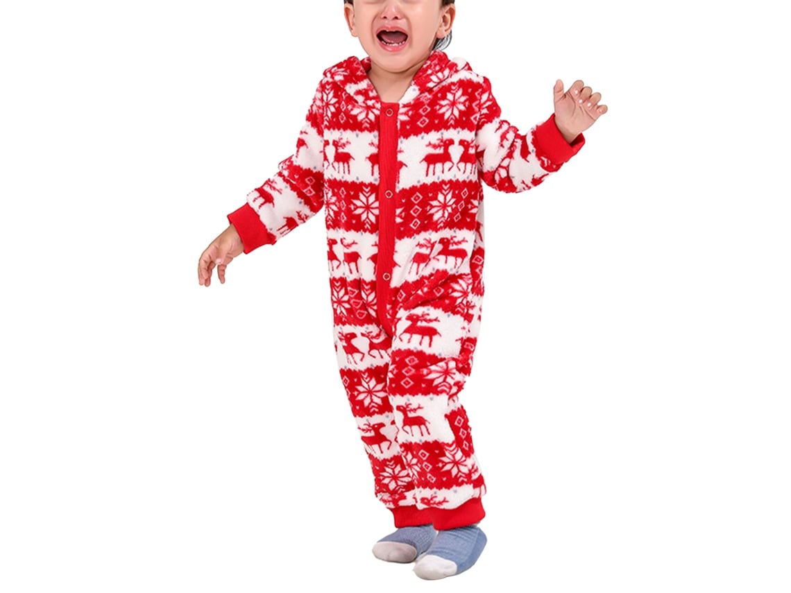 Pijama navideño Rebe con estampado de taza de nieve, capucha y bolsillos, conjunto familiar, rojo, bebé de 18 a 24 meses.