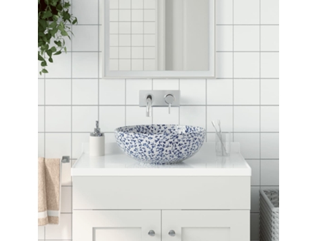MAISON EXCLUSIVE Lavabo sobre encimera redondo cerámica blanco y azul Φ41x14 cm