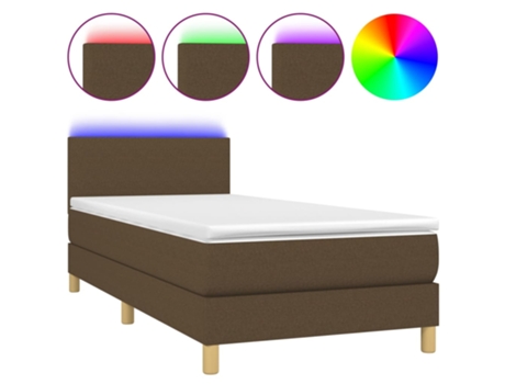 MAISON EXCLUSIVE Cama con somier y colchón LED 90x190 cm Tela marrón oscuro