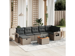 Conjunto de sofá de jardín de 8 piezas con cojines, ratán gris, DKD Home Decor