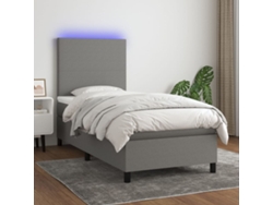 Cama Box Spring Colchón Y Luces Led Tela Gris Oscuro 80x200 Cm