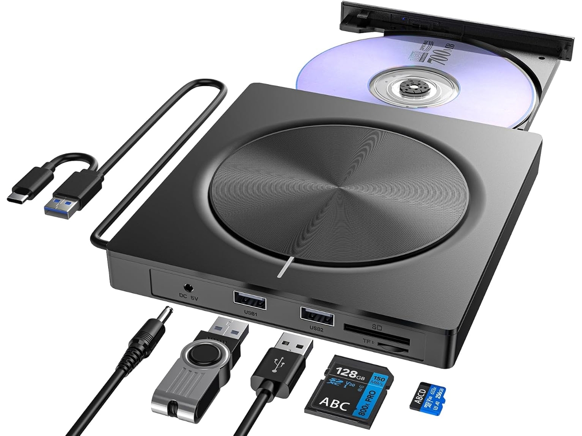 Unidad de CD/DVD externa Zruxe A-023e 6 en 1, unidad ROM portátil y grabadora de CD USB para computadora portátil