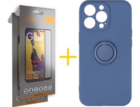 Carcasa + 2 Protectores de Vidrio Full iPhone 13 Pro ACCETEL Gel O-Ring Azul