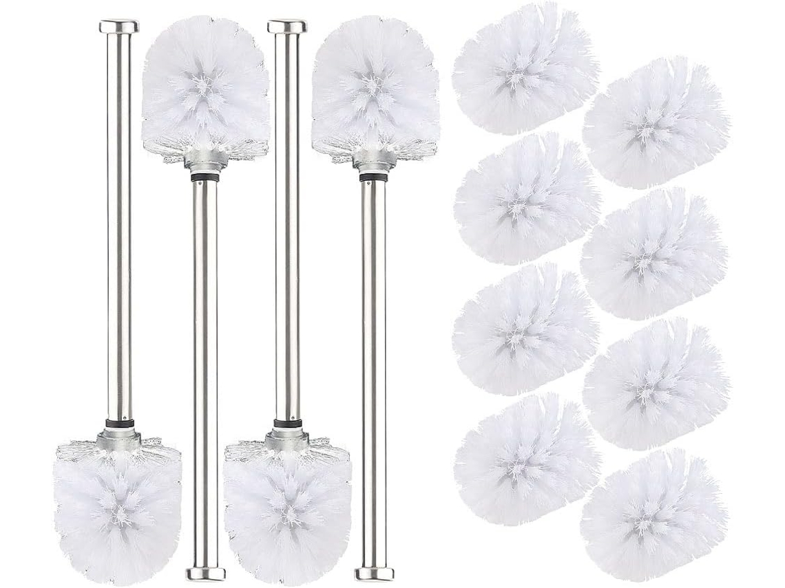 Juego de Escobillas de Baño - Juego de 4 Escobillas de Baño con Mango de Acero Inoxidable y 3 Cabezales - Gokoco