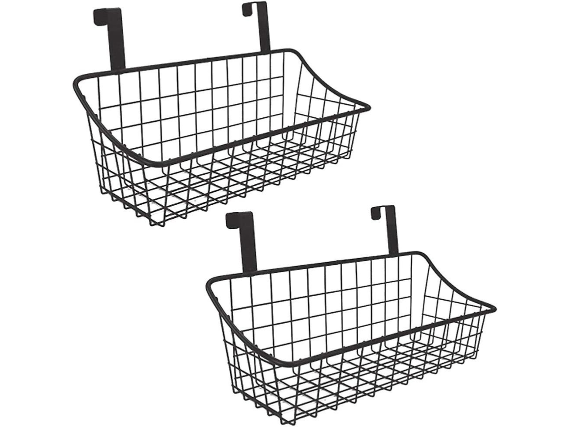 Cesta con gancho, cesta de almacenamiento de rejilla, para colgar detrás de una puerta, pequeña, negra, paquete de 2